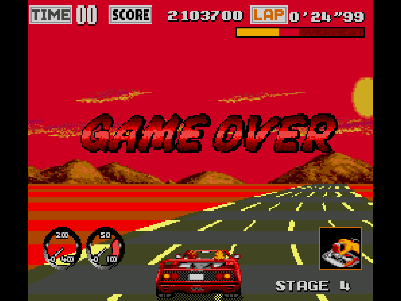 screenshot de gameover to jogo outrun.